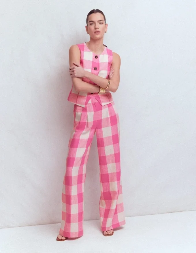Kensington Linen Pants Pink Punch Gingham Kensington Linen Pants Pink Punch Gingham