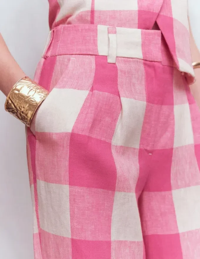 Kensington Linen Pants Pink Punch Gingham Kensington Linen Pants Pink Punch Gingham