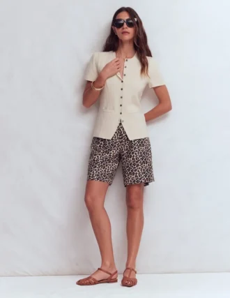Kensington Linen Shorts Almond Milk, Cheetah Pop