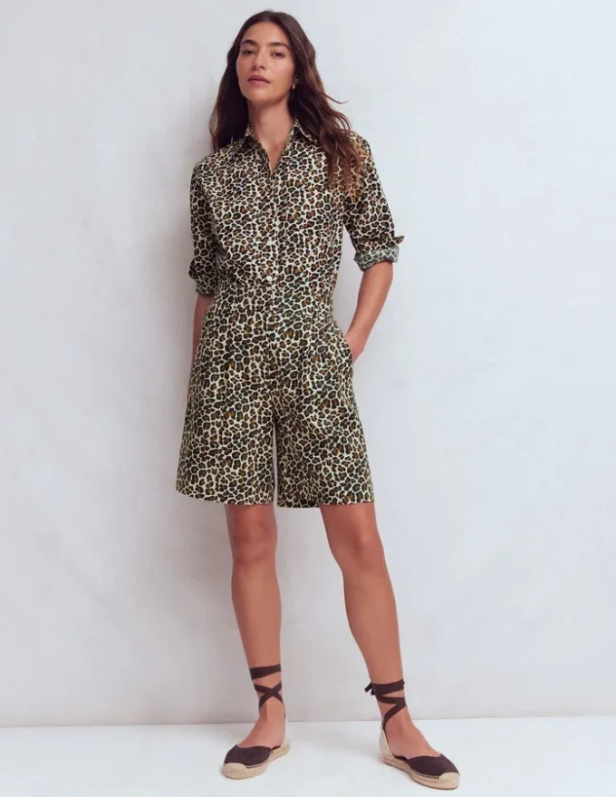 Kensington Linen Shorts Almond Milk, Cheetah Pop Kensington Linen Shorts Almond Milk, Cheetah Pop