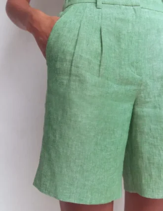Kensington Linen Shorts Aloe Green Chambray