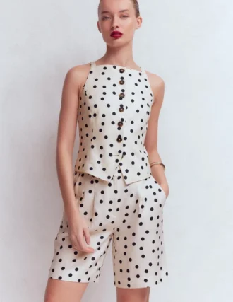 Kensington Linen Shorts Ivory, Painted Dot