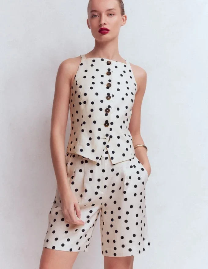 Kensington Linen Shorts Ivory, Painted Dot Kensington Linen Shorts Ivory, Painted Dot