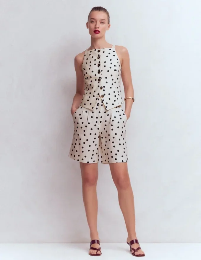 Kensington Linen Shorts Ivory, Painted Dot Kensington Linen Shorts Ivory, Painted Dot