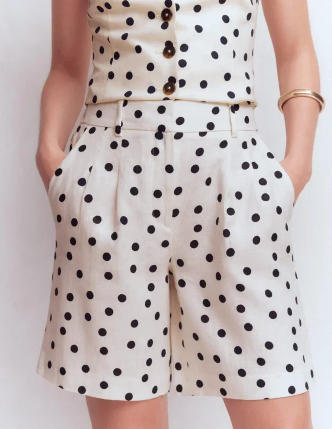 Kensington Linen Shorts Ivory, Painted Dot Kensington Linen Shorts Ivory, Painted Dot