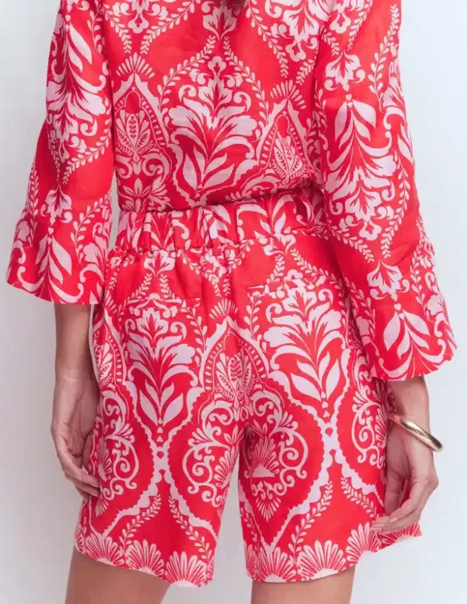 Kensington Linen Shorts Poppy Red, Ornamental Garden Kensington Linen Shorts Poppy Red, Ornamental Garden