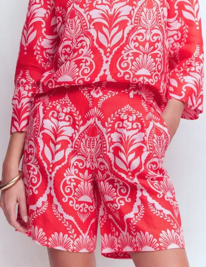 Kensington Linen Shorts Poppy Red, Ornamental Garden Kensington Linen Shorts Poppy Red, Ornamental Garden