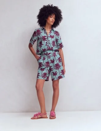 Kensington Linen Shorts Seamist Blue, Palm Paradise Kensington Linen Shorts Seamist Blue, Palm Paradise