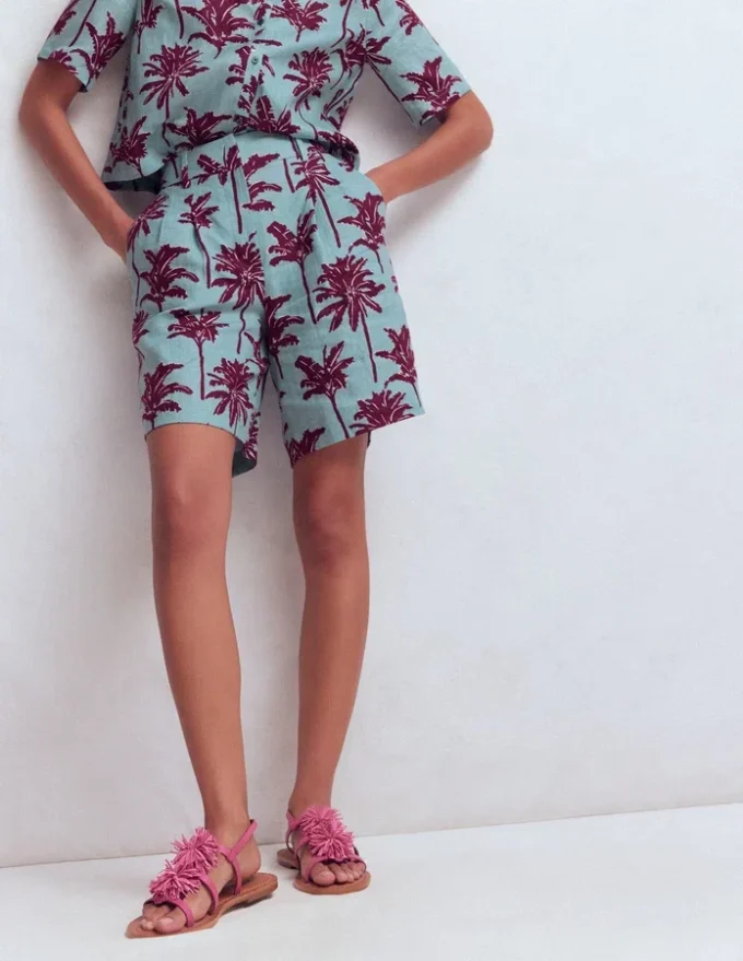 Kensington Linen Shorts Seamist Blue, Palm Paradise Kensington Linen Shorts Seamist Blue, Palm Paradise