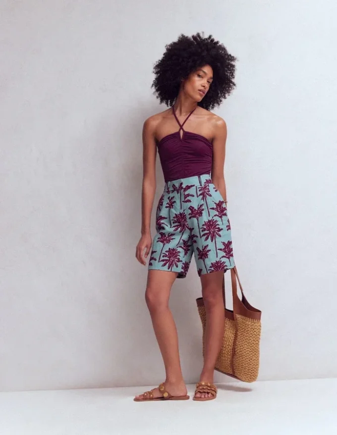 Kensington Linen Shorts Seamist Blue, Palm Paradise Kensington Linen Shorts Seamist Blue, Palm Paradise