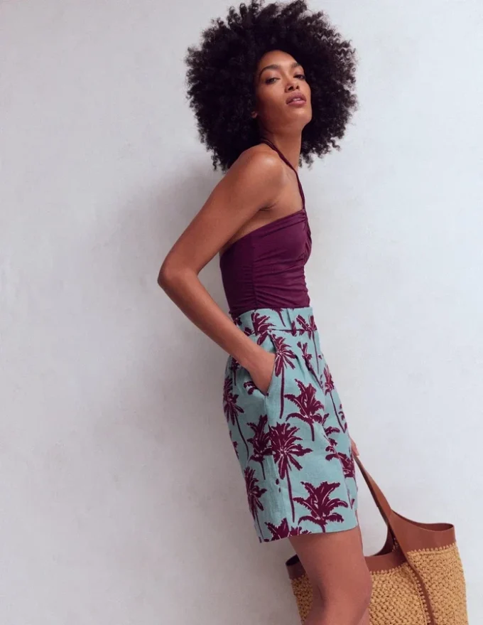 Kensington Linen Shorts Seamist Blue, Palm Paradise Kensington Linen Shorts Seamist Blue, Palm Paradise