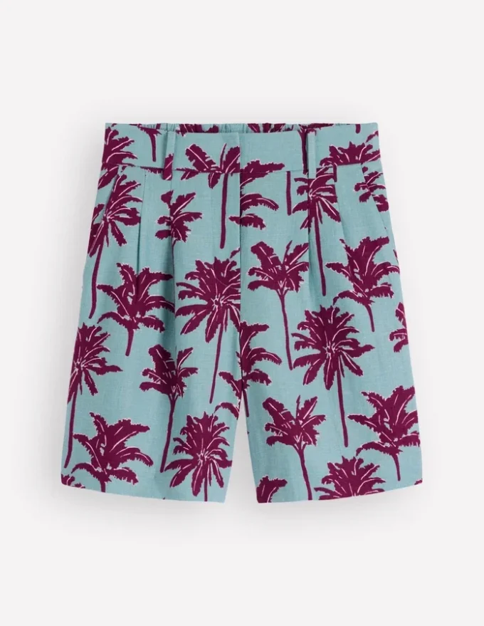 Kensington Linen Shorts Seamist Blue, Palm Paradise Kensington Linen Shorts Seamist Blue, Palm Paradise