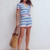 Knitted Pointelle Shorts Blue, White Knitted Pointelle Shorts Blue, White