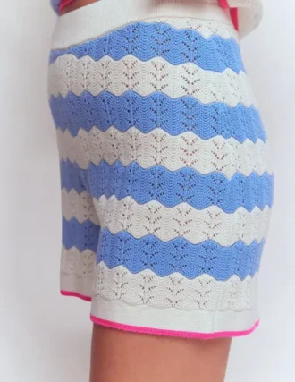 Knitted Pointelle Shorts Blue, White