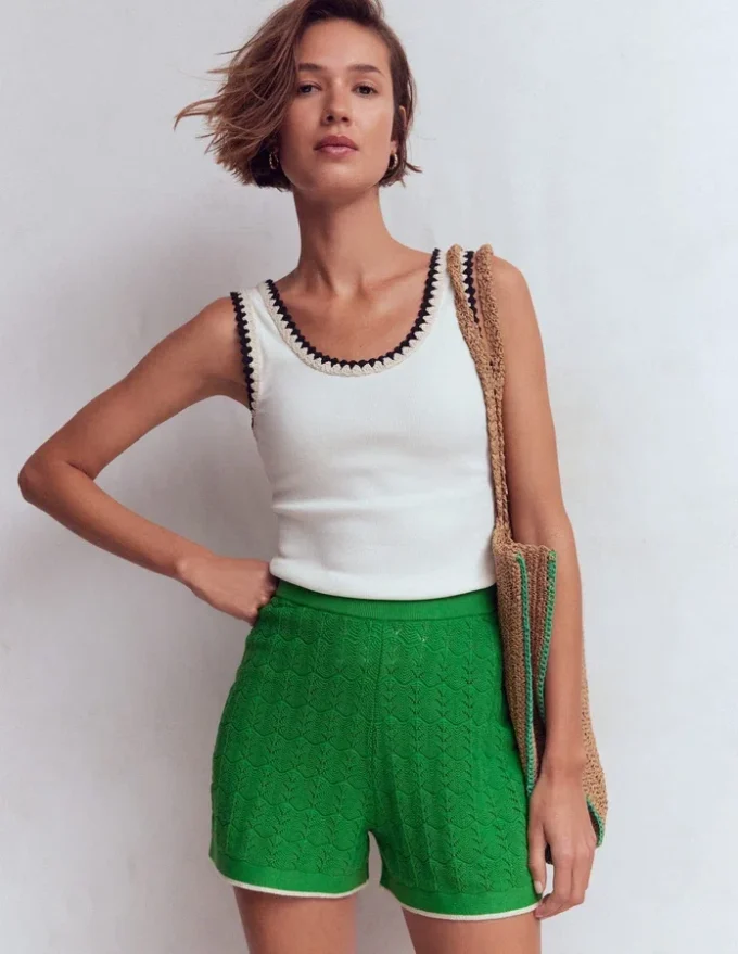 Knitted Pointelle Shorts Lime Juice Green Knitted Pointelle Shorts Lime Juice Green