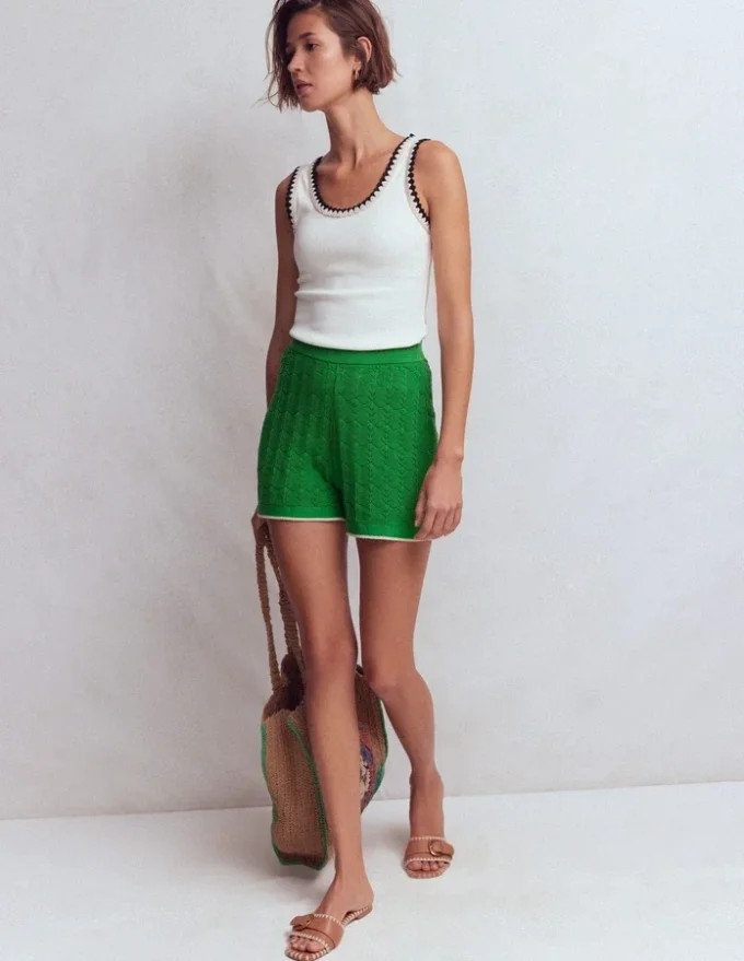 Knitted Pointelle Shorts Lime Juice Green Knitted Pointelle Shorts Lime Juice Green