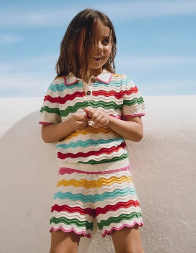 Knitted Shorts Ivory Multi Rainbow
