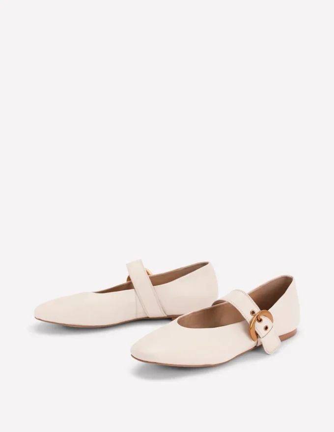 Kylie Flat Buckle Mary Janes Ecru