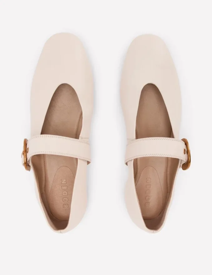 Kylie Flat Buckle Mary Janes Ecru