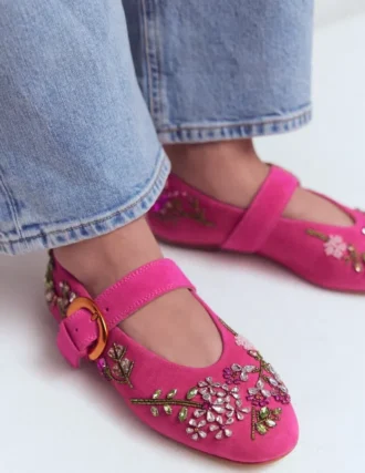 Kylie Flat Buckle Mary Janes Embellished Pink