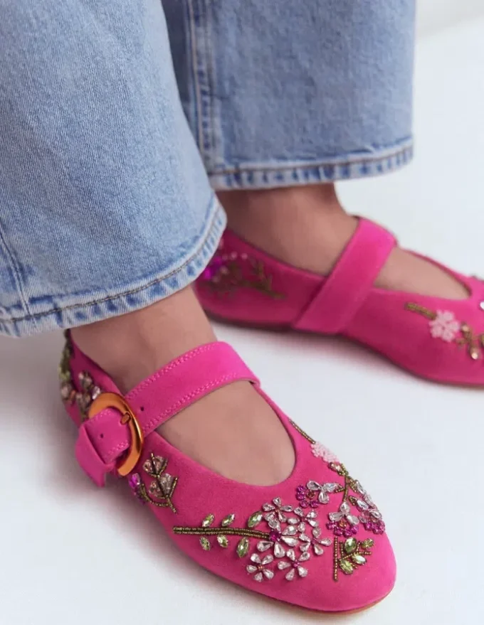 Kylie Flat Buckle Mary Janes Embellished Pink Kylie Flat Buckle Mary Janes Embellished Pink