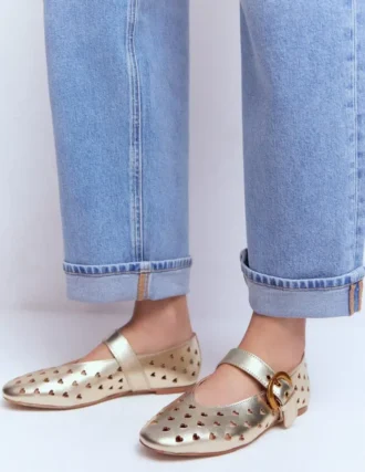 Kylie Flat Buckle Mary Janes Gold