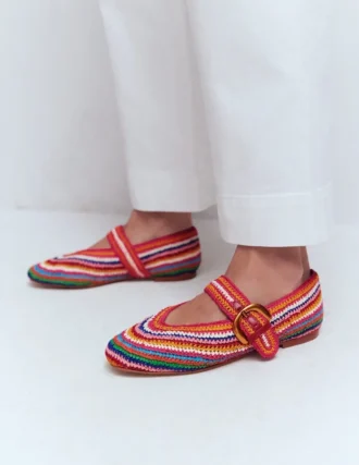 Kylie Flat Buckle Mary Janes Multi Raffia