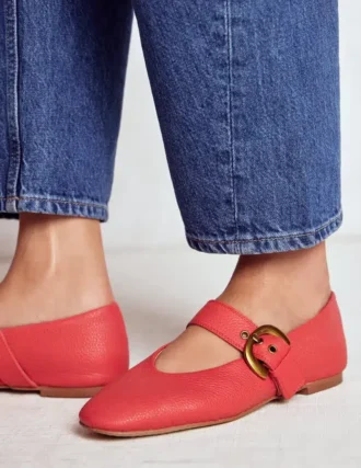 Kylie Flat Buckle Mary Janes Post Box Red