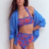 Kythira Ruched Bikini Bottoms Blue, Elegant Blossom