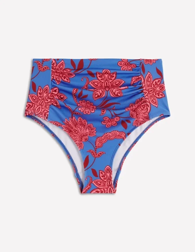 Kythira Ruched Bikini Bottoms Blue, Elegant Blossom