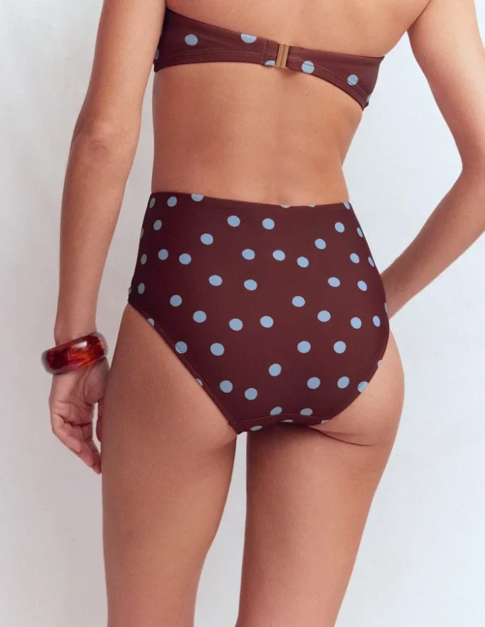 Kythira Ruched Bikini Bottoms Chocolate And Blue Painted Dot