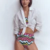 Kythira Ruched Bikini Bottoms Multi, Zig Zag Wave