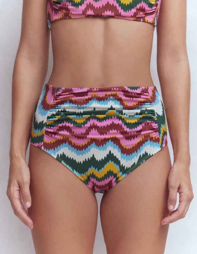 Kythira Ruched Bikini Bottoms Multi, Zig Zag Wave
