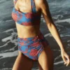 Kythira Ruched Bikini Top Blue, Elegant Blossom
