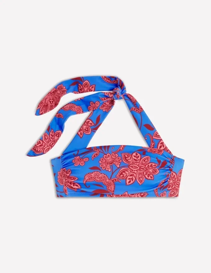 Kythira Ruched Bikini Top Blue, Elegant Blossom