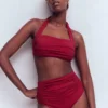 Kythira Ruched Bikini Top Merida Red