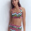 Kythira Ruched Bikini Top Multi Zig zag wave