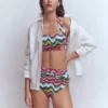 Kythira Ruched Bikini Top Multi Zig zag wave