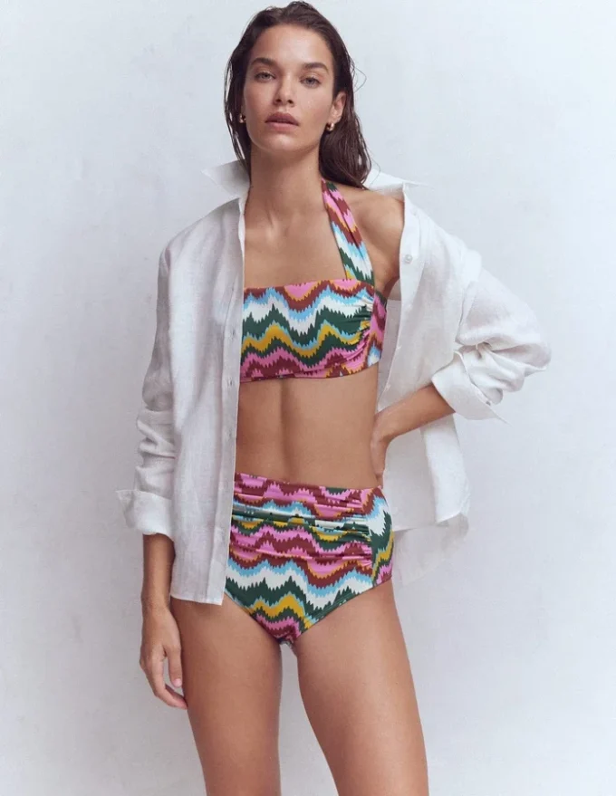 Kythira Ruched Bikini Top Multi Zig zag wave