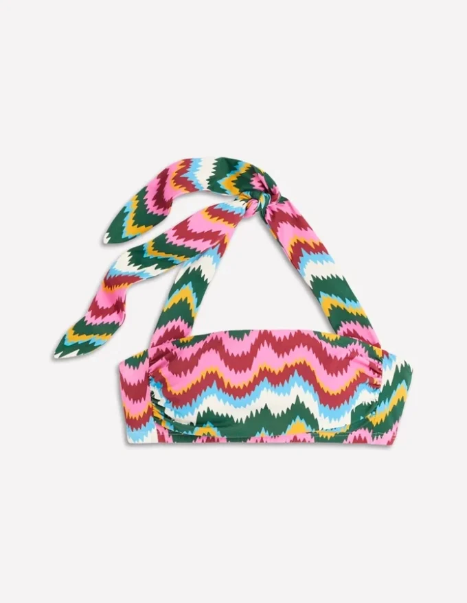 Kythira Ruched Bikini Top Multi Zig zag wave