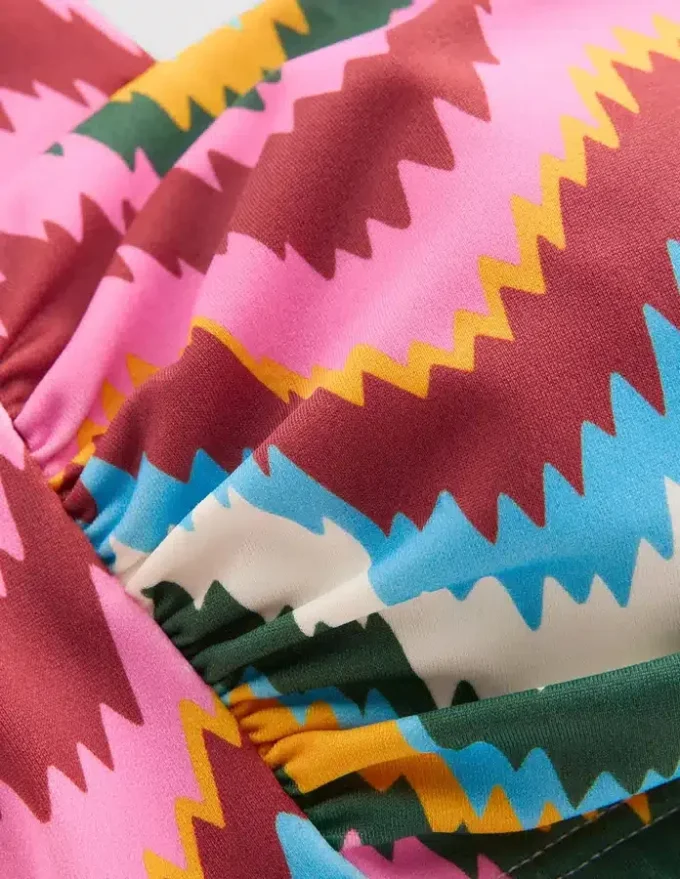 Kythira Ruched Bikini Top Multi Zig zag wave