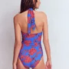 Kythira Ruched Swimsuit Blue, Elegant Blossom