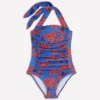 Kythira Ruched Swimsuit Blue, Elegant Blossom