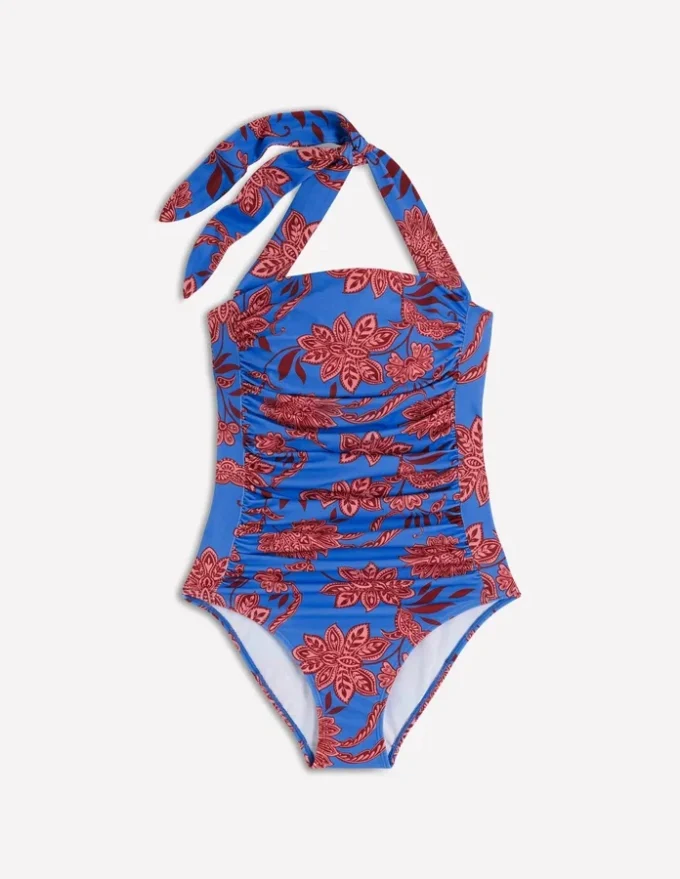 Kythira Ruched Swimsuit Blue, Elegant Blossom