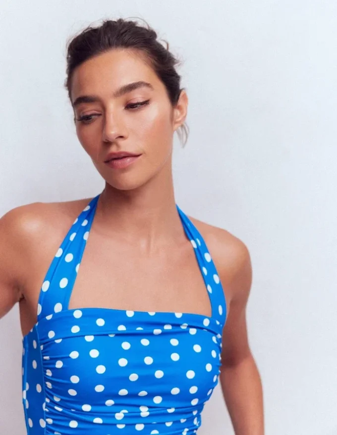 Kythira Ruched Swimsuit Blue, Painted Dot