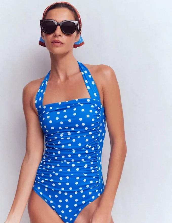 Kythira Ruched Swimsuit Blue, Painted Dot