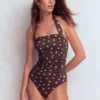 Kythira Ruched Swimsuit Chocolate and Blue Painted Dot