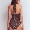 Kythira Ruched Swimsuit Chocolate and Blue Painted Dot