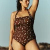 Kythira Ruched Swimsuit Chocolate and Blue Painted Dot