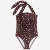 Kythira Ruched Swimsuit Chocolate and Blue Painted Dot